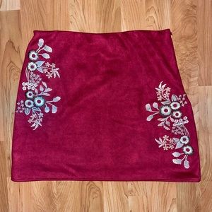 3 for $15//Burgundy Skirt with Floral Embroidery